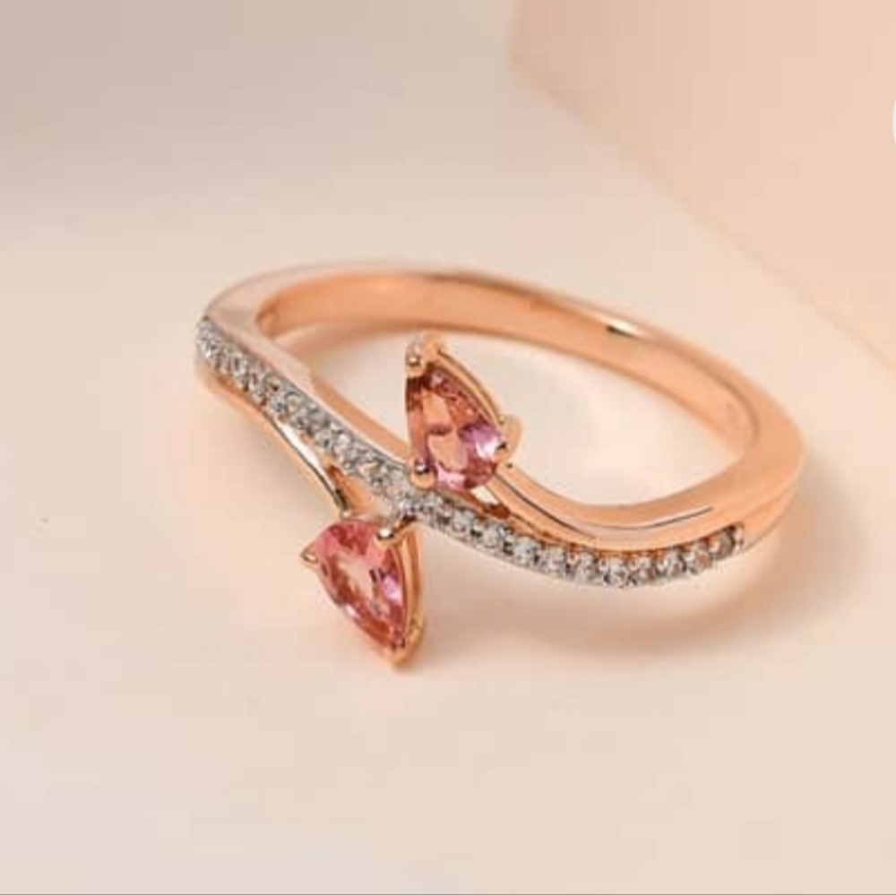 Authentic Morro Redondo Pink Tourmaline, White Zircon Ring Rose Gold/925 Sz 6! - Picture 4 of 6